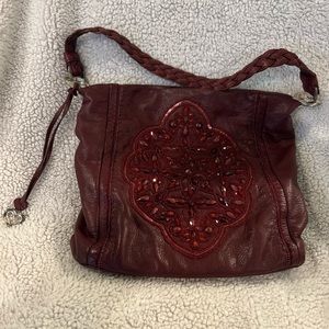 Brighton authentic burgundy leather bag with beautiful bling on the front